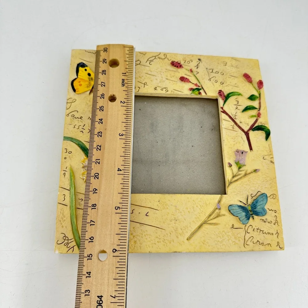 Vintage Style Butterfly‎ Botanical Resin Picture Frame Yellow 3D Floral 3x3